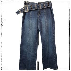 Vintage No Boundaries Stretch Y2K Wide Leg Cross Belt Jean size J 17 14 16